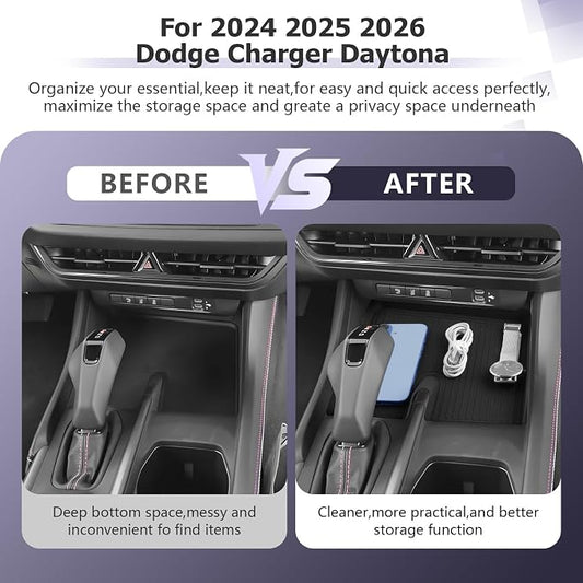 LUWU 2026 Charger Center Console Anti-Slip Mat Compatible with 2024 2025 2026 Charger Daytona R/T Scat Pack Accessories Silicone Protective Pad Liner Premium Protective Pad Phone Charger Liner Mat