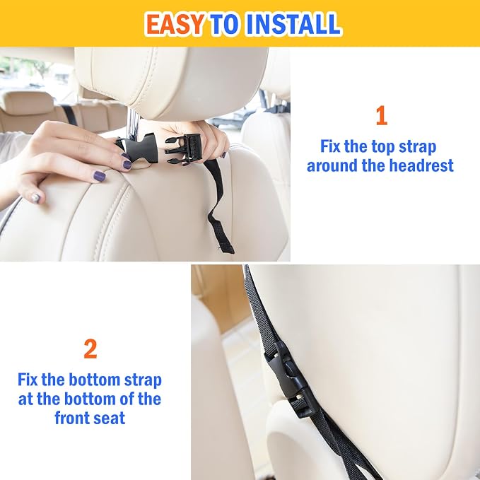 Backseat Organizer for Car, 2 PCS Seat Back Cover for Kids Toddlers with 10 Storage Pockets & 11″ Tablet Holder, Waterproof Back Seat Protector for Snacks Toys, Travel Accessories