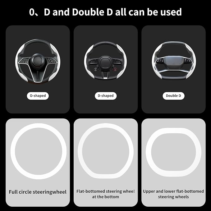 Carbon Fiber Steering Wheel Cover, 2-Piece Set Anti-Skid Comfortable Grip Segmented Butterfly Design, Easy Snap-On Installation Universal Fit 99% Cars, White