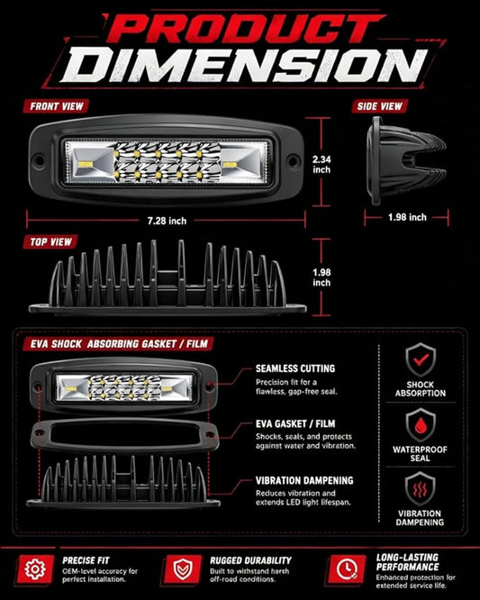 7 Inch Flush Mount LED Pods Flush Mount Led Light Bar Off Road Lights | 2PCS 60W Spot Flood Combo Beam Bumper Grill Mount LED Reverse Lights Fog Lights Backup Lights Driving Light for 4x4 Truck SUV