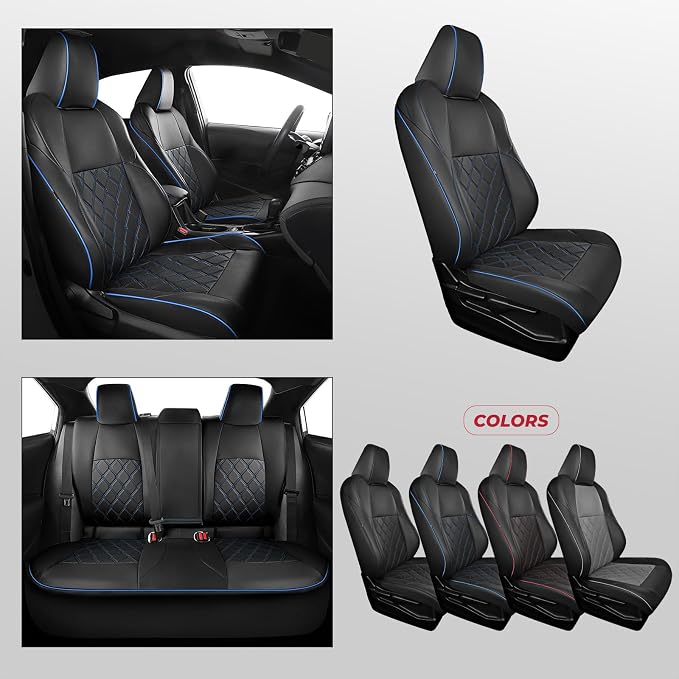 FREESOO for Toyota Corolla Seat Covers 2020-2026 SE/SE Apex Nightshade & 2023-2025 XSE & 2025 FX, Custom Car Seat Covers, Leather Car Seat Cover, Waterproof Seat Covers for Cars, Black Blue Full Set