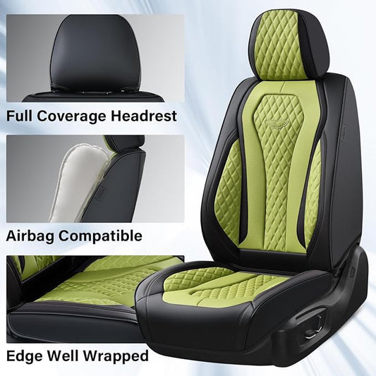 Coverado Seat Covers Front Seats, Green Car Seat Covers 2 Pack, Driver Seat Cover, Luxury Automotive Seat Covers, Car Seat Cushion, Front Car Seat Covers Leather Seat Protector Fit for Most Cars