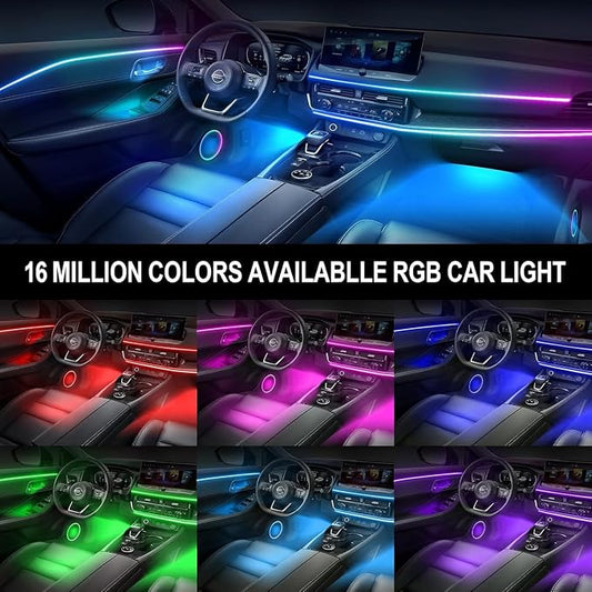 Smart LED Car Lights Interior with USB Port, Acrylic LED Strip Fiber Optic Ambient Lighting Car, Wireless App Control, Sync to Music, Car Decorations Interior Accessories Gifts for Women Men, 10 in 1