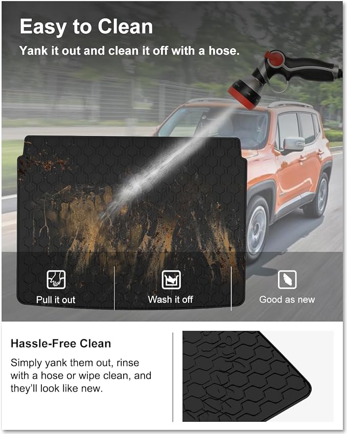 KIWI MASTER Floor Mats & Cargo Mat for 2015-2023 Jeep Renegade, OEM Replacement 82214194 82214195, All Weather Car Mats, Custom Fit TPE Floor Liners, Front & Rear & Tray Trunk Mat Set, Black