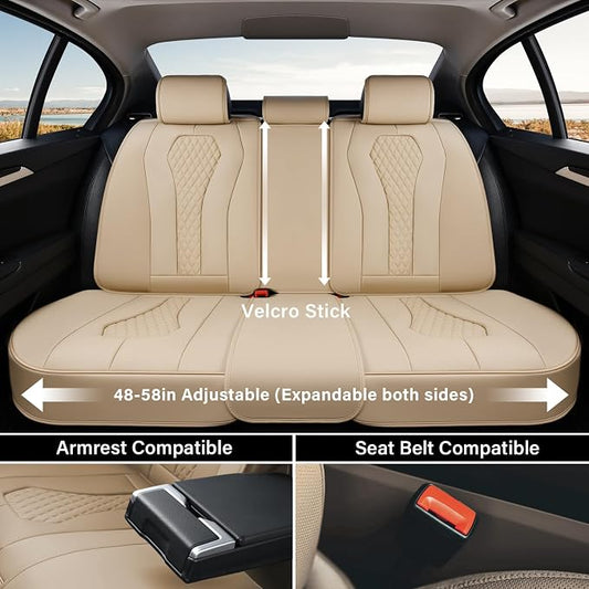Coverado Automotive Seat Covers, Back Car Seat Cover, Rear Seat Cover, 3-Pieces Luxury Car Seat Cushion, Beige Seat Cover Seat Protector Universal Fit Most Cars