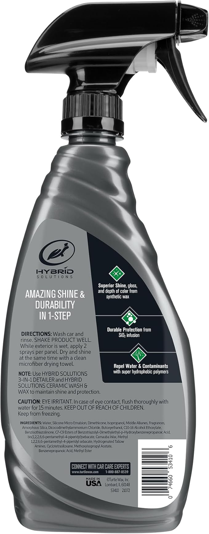 Turtle Wax Hybrid Solutions Ceramic Wet Wax, Spray on Car Wax for 1-Step High Gloss Shine and Ceramic Coating Protection for Paint, Wheels,Glass and More, Extreme Water Beading, 26 oz (Pack of 1)