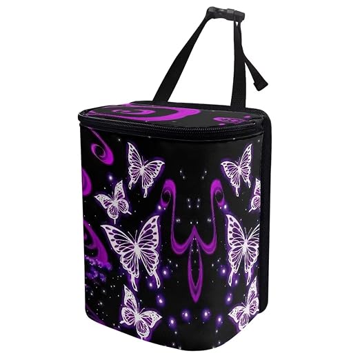 BIGCARJOB Purple Butterfly Car Trash Bin Bags Hanging Accessories Storage Bag for Women Girly Cute Butterfly Car Trash Can with Lid Collapsible Reusable Bin