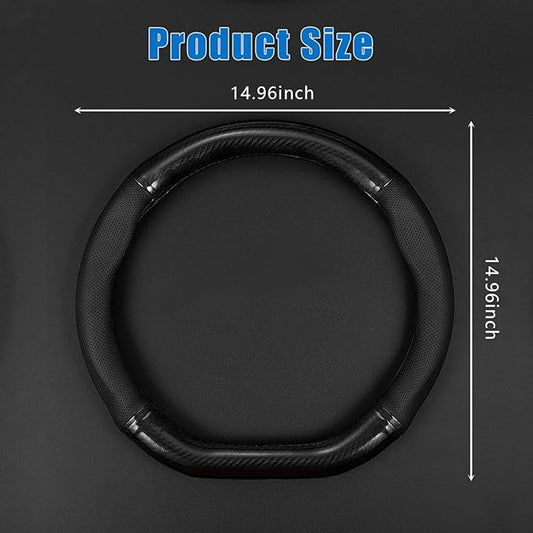 gunhunt 1 PC Car Breathable Steering Wheel Cover, Carbon Fiber Non-Slip Steering Wheel Protector, Wear -Resistant Steering Wheel Sleeve, Four Seasons Universal Steering Wheel Set (D -Shaped)