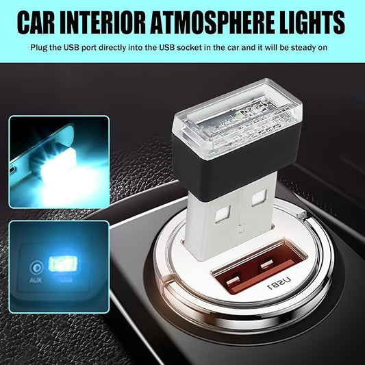 4 PCS USB LED Car Interior Atmosphere Lamp, Portable Mini Auto LED Decor Night Light, Plug-in USB Interface Ambient Lighting Kit, Universal Car Interior Accessories(Ice Blue)