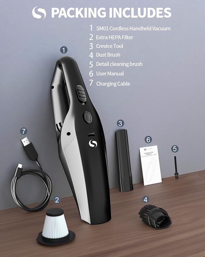 Handheld Vacuum Cordless Cleaner, Portable Mini Car Handheld Vacuum, Vacuum Portable with HEPA Filter, Hand Held Cordless for Car Accessories, Pet Hair, Home, Office