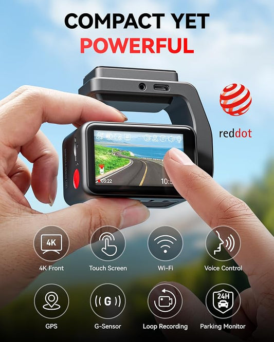 REDTIGER F4 4K Dash Cam Front, 2.2 inch Mini Car Camera, 2160P UHD Touch Screen, Voice Control, Night Vision, Built-in GPS, WiFi APP Control, Loop Recording, 24H Parking Monitor