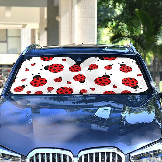 Ladybugs Scarab Car Windshield Sun Shade Cute Animal Foldable UV Ray Sun Visor Protector Sunshade to Keep Your Vehicle Cool (55" x 27.6")