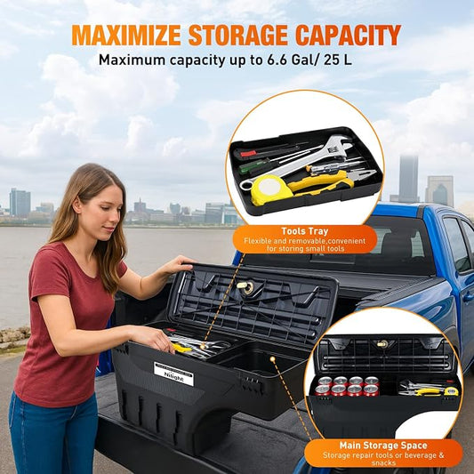 Nilight Truck Bed Tool Box Passenger Side Truck Tool Box Fit for Chevrolet Silverado 1500 GMC Sierra 1500 2019 2020 ABS Swing Case Truck Bed Storage Box with Lockable Lid Waterproof Wheel Well Toolbox