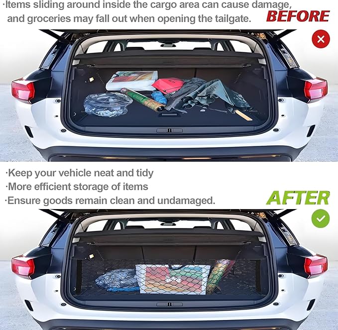 Cargo Net Stretchable,Car Exterior Accessories for SUV, Jeep, Trucks, Double-Layered Network Car Exterior Accessories for Secure Storage 35.4x15.8 inch