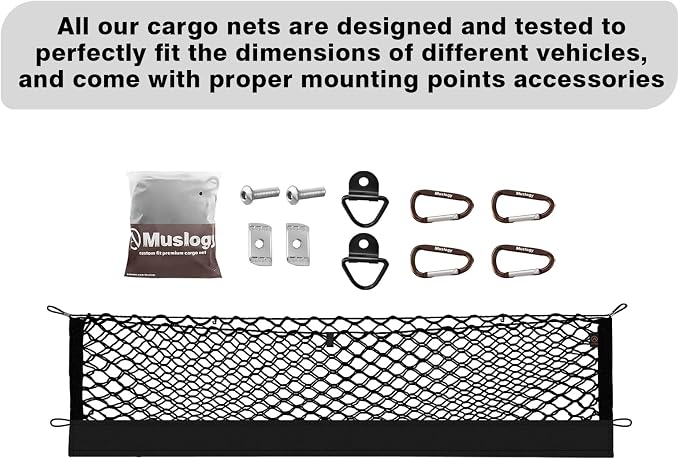 Muslogy Truck Bed Cargo Net Trunk Netting Compatible with Nissan Titan 2017-2025 Accessories, Pickup Cargo Organizer SUV Sedan Storage Net w/Heavy Duty Carabiners