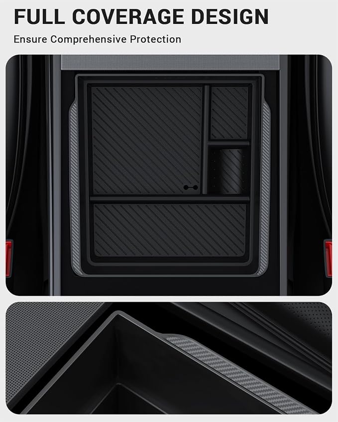 BASENOR 2026 Tesla Model Y Model 3 Armrest Storage Box, Center Console Organizer (Carbon Edition) for Tesla 3 Highland 2024 2025 2026 Model Y 2025 2026 Juniper (Standard/Premium/Performance)