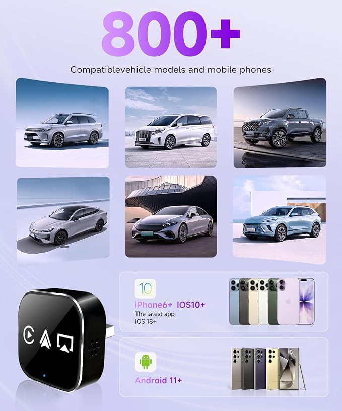 3-in-1 Mini Wireless CarPlay Adapter(2025 Upgraded)-Built-in Wired Carplay Android Auto Airplay,Plug&Play,Fast Auto-Reconnect,BT 5.0,USB/Type-C,iOS10+&Android 11+,5G WiFi(Black)