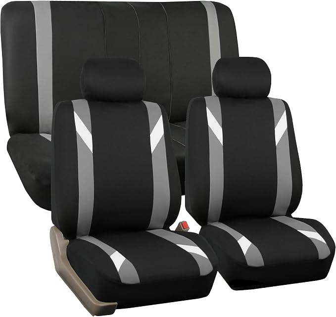 FH Group Front Set Cloth Car Seat Covers for Low Back Seats with Removable Headrest, Universal Fit, Airbag Compatible Seat Cover for SUV, Sedan, Van, Gray