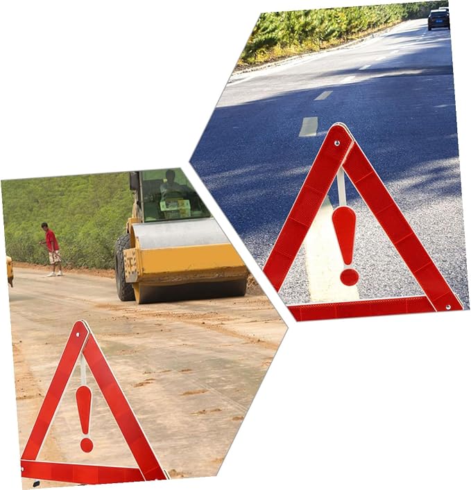 4pcs Triangle Warning Sign Kit Car Safety Reflective Tripod Easy to Store for Roadside Assistance Suitable for Trucks Trailers and Road Construction