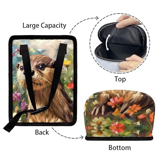 Talayituse Otter Daisy Print Car Trash Bin, Large Size Auto Trash Can Adjustable Portable Garbage Can with Lid, Vehicle Hanging Bag for Headrest Front Back Seat