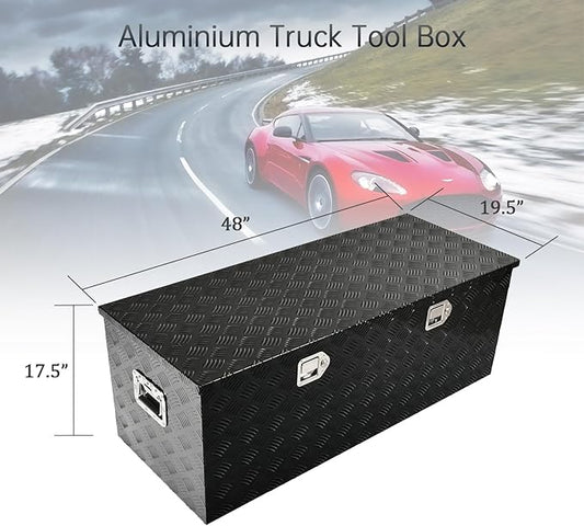48''Inch Aluminum Truck Tool Box Truck Bed Toolbox Truck Trailer Chest Box Trailer Underbody Storage Organizer Waterproof Square Storage Organizer w/Lock & Keys Black(β48" x19.5''x17.5'')