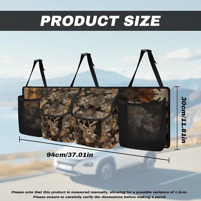 Deer Hanging Car Organizer Waterproof Collapsible Cars Storage Bag with 4 Pockets Space Saving Camo Forest Car Trunk Storage Organizer with Lid for Cars,SUV,Sedan
