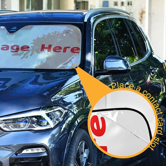 Custom Car Windshield Sunshade,Add Your Image/Text Personalized Car Sun Visor Window Sunshades,Blocks Sun Visor Protector Foldable Sun Shield Keep Your Vehicle Cool,55" L x 27.6" W