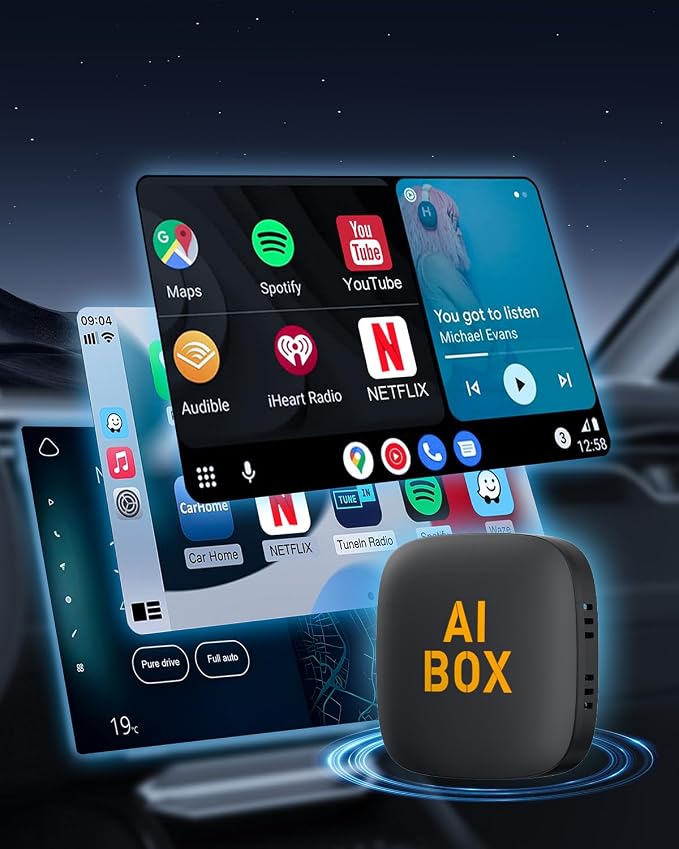 Opluz Wireless CarPlay and Android Auto Adapter 2 in1 Support Netflix/YouTube AI Box Lite for Factory Wired CarPlay Cars with U Disk/TF Card Magic Link CarPlay Ai Box Convert Wireless CarPlay Dongle