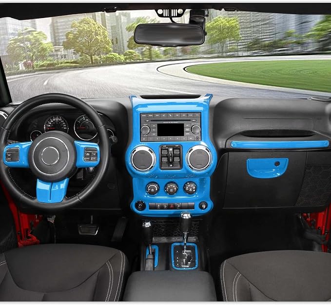 RT-TCZ for Jeep JK Interior Trim Kit Blue, JKU Center Console Dashboard Panel Trim Cover for Jeep Wrangler JK JKU 2011-2017 Light Blue Interior Accessories 10pcs