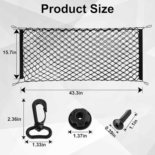 Cargo Net, Premium Dual-Layer Nylon Cargo Net for SUV, Automotive Exterior Accessories, Adjustable Elastic Trunk Net with Hook, Car Accessories for SUV, Truck, Pickup(43.3x15.7 Inch)
