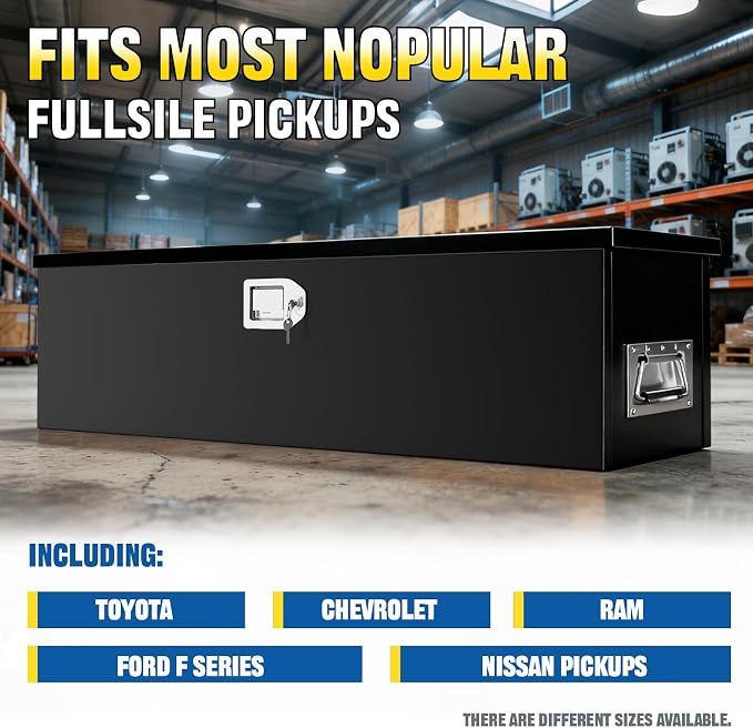 Truck Bed Tool Box, Crossover, 38.5 x 11.6 x 9.6 Inches, Alloy Steel, Lockable, Weathertight, Rust Resistant, Impact Resistant, Dustproof, Flip Top, for Pickup Trucks