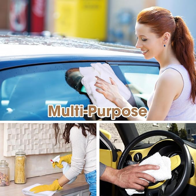 Shimeyao 30 Pcs Edgeless Microfiber Plush Towels for Cars Detailing Drying Wash Polishing Absorbent Cleaning Cloths, 500 GSM (16 x 16 Inch,White)