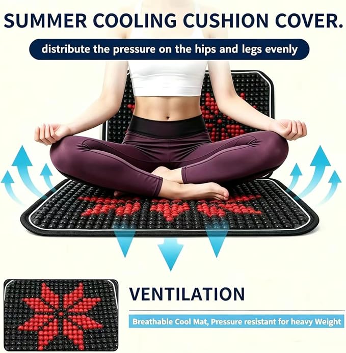 Car Beads Cooling Seat Cover, Wooden Bead Cool Cushion Mat, Large Thickened Black Red Office Chair Cushion Pad for Home Office Gift for Husband Wife 16.73"