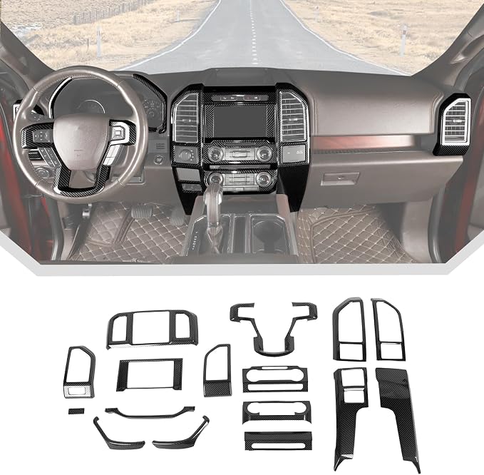 JeCar 16PCS Full Set Carbon Fiber Interior Trim Kit for 2015-2020 Ford F150