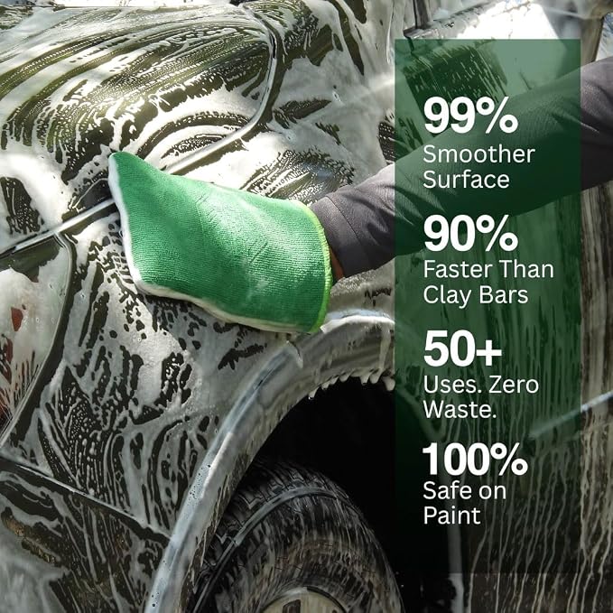 Clay Bar Mitt for Auto Detailing - Fine-Grade Scratch-Free Synthetic Clay Bar - Removes Contaminants, Overspray & Brake Dust - Paint Prep Cleaner for Cars, Boats, Bikes, Glass, & Wheels - 50+ Uses