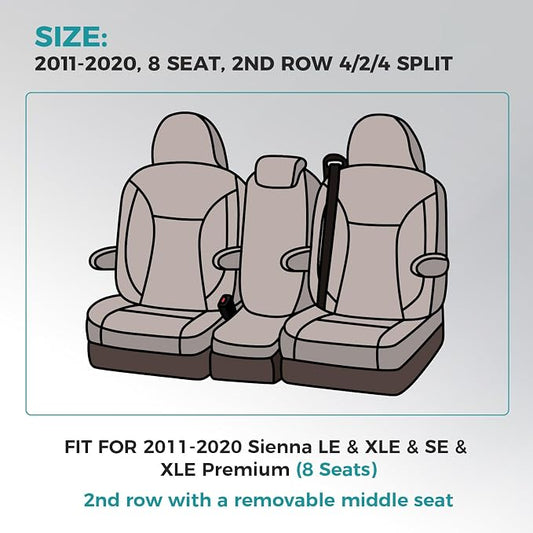 Customized for Toyota Sienna Seat Covers 2011-2020 Sienna 8 Seats 3 Row, Leather Car Seat Covers Waterproof Seat Covers Full Set for Cars, Car Seat Protectors, Airbag Compatible(Black)