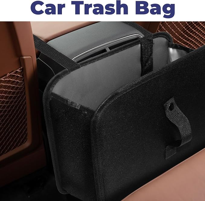 BFXM Car Trash Can, 2.8 Gallons Foldable Car Garbage Can, Collapsible Hanging Car Trash Bin for Car Seat, Leakproof Garbage Bags, Car Interior Accessories