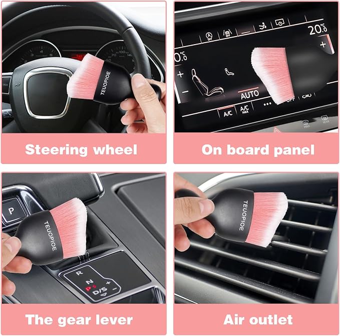 Car Interior Cleaning Brush, Car Duster Interior,Car Detailing Brush Dusting Brush,Car Interior Cleaning Tool, Auto Soft Hair Car Brush,Auto Interior Dust Brush for Air Vents(Pink White)