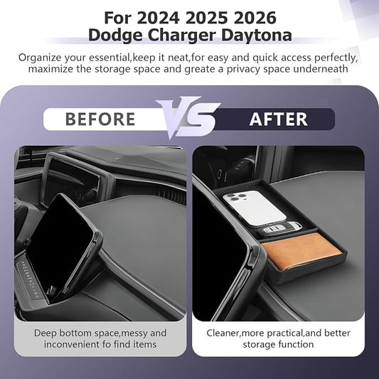 LUWU for 2025 Charger Dashboard Storage Tray 2024 2025 2026 Charger Daytona R/T Scat Pack 12.3-inch Behind Screen Organizer Center Console Display Box Dash Tray Charger 2026 (Only for 12.3" Screen)