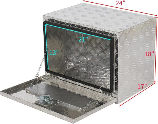 24“L x 17" W x 18" H Aluminum Underbody Truck Toolbox with Lock | Waterproof Square Truck Storage Organizer Chest for Pick Up Truck Bed, RV Trailer, Van, Black Tool Box