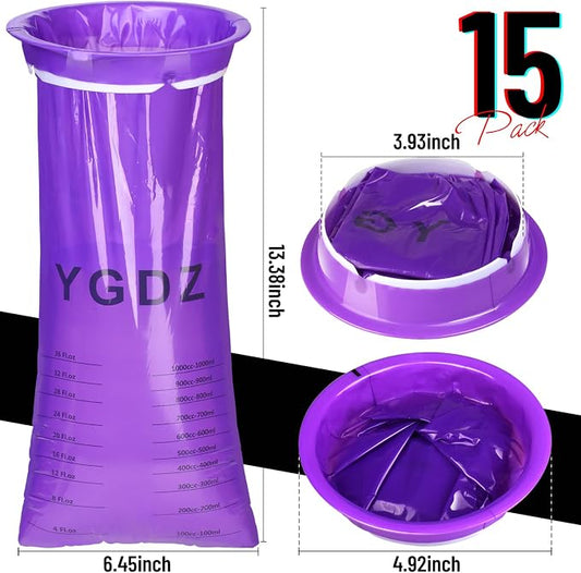 YGDZ Barf Bags, 15 Pack Vomit Bags Disposable Throw Up Emesis Bags Puke Nausea Bags for Travel Motion Sickness, Car & Aircraft, Purple