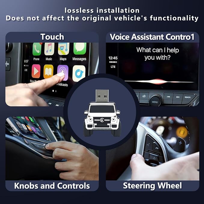 Wireless CarPlay Adapter for iPhone - for Daily Commute & Road Trip, No App Needed, Plug & Play Convert Wired to Wireless, Ultra-Compact 4x4 SUV Design with Low Latency - White