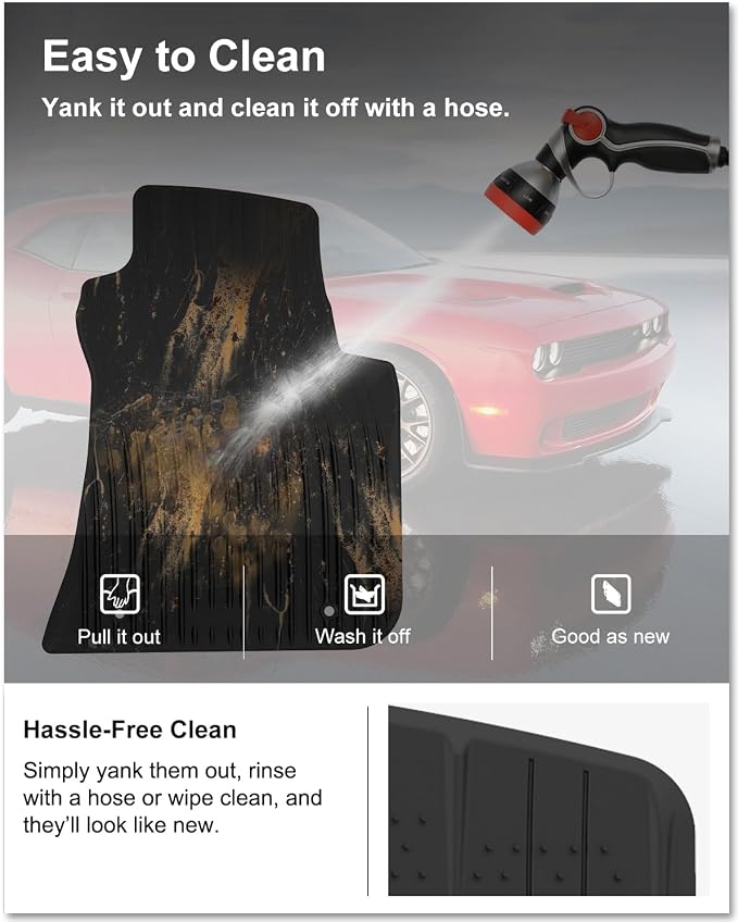 KIWI MASTER Floor Mats for 2011-2023 Dodge Challenger RWD, OEM Replacement 82212545, Custom Fit All Weather Car Mats, Heavy Duty TPE Floor Liners, Front & Rear 2 Row, Black