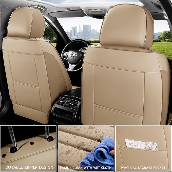 MINGBRON Car Seat Covers,Car Seat Protector Waterproof,Seat Covers Full Set, Car Seat Protectors,Automotive Seat Covers Fit for Most Cars Beige