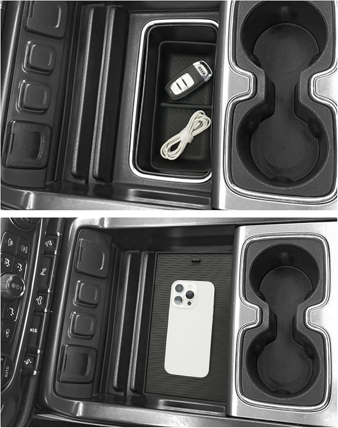 For 2PCS Center Console Organizer Tray TPE Materials Compatible with 2014-2018 Silverado/Sierra 1500& 2015-2019 Silverado&Sierra 2500HD/3500HD - Full Console w/Bucket Seats Only