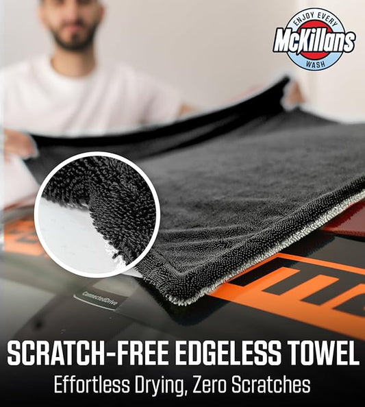 McKillans® Extra Large Dual-Color Car Drying Towel XL - Edgeless & Ultra Soft & Absorbent - 36" x 28" - 1200 GSM Twisted Loop Microfiber Towel for Cars - Drying Towel Car Detailing - Car Wash Towels