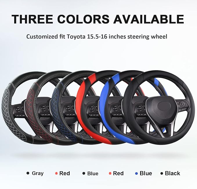 West Llama Customized Auto Car Steering Wheel Cover for Toyota Tacoma,4Runner,Tundra,Sequoia,15.5-16 inch(Diamond Quilted-Black+Gray-Large Size)
