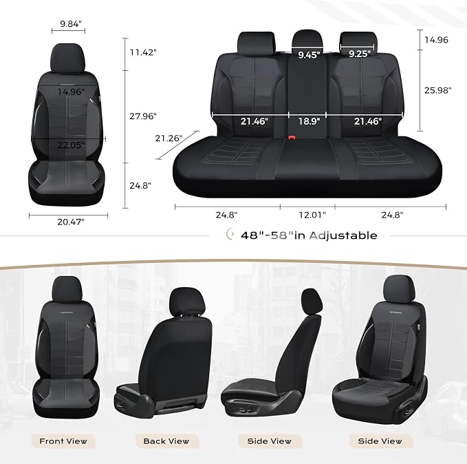 Coverado Rear Seat Covers for Cars Luxury Faux Leather Waterproof Automotive Seat Protector Universal Fit for Most Cars SUV Trucks, Black