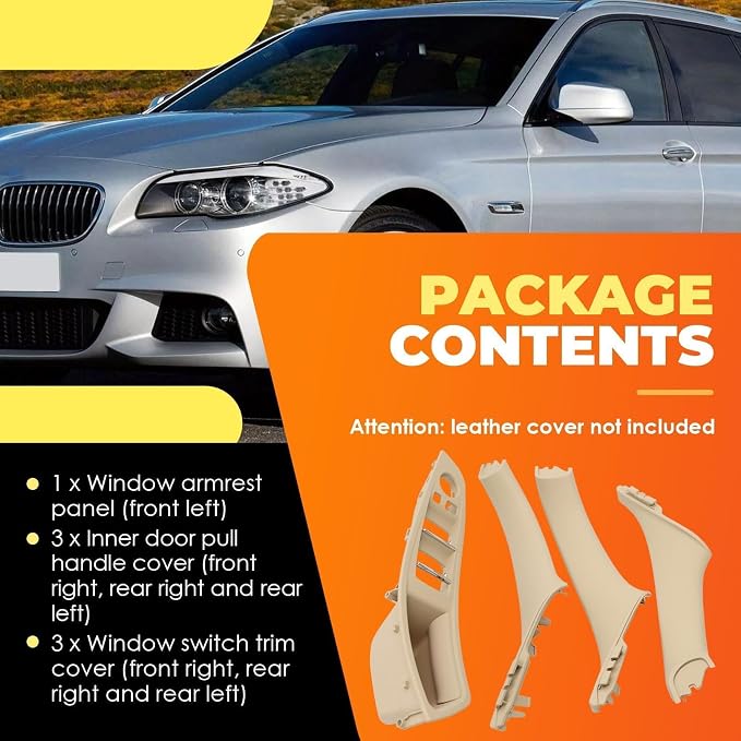 Beige Interior Door Pull Handle Kit Compatible with5 Series F10 F11 520i 520d 523i 525i 525d 528i 530i 530d 535i 535d 2010-2016 Window Switch Armrest Panel Trim Cover