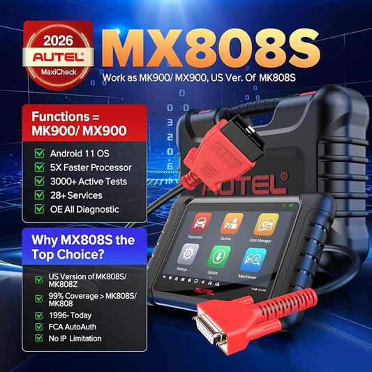 Autel MaxiCheck MX808S OBD2 Diagnostic Scan Tool, 2026 Bidirectional Scanner 3000+ Active Test 11OS as MK900 MK900BT MX900, US Ver. of MaxiCOM MK808S MK808Z, 28+ Service, OE All Systems Scan, FCA